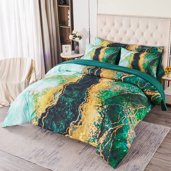 New  6 Pcs Bed-in-A-Bag Blue Watercolor Marble Printed  Comforter Set wi… - Picture 2 of 11